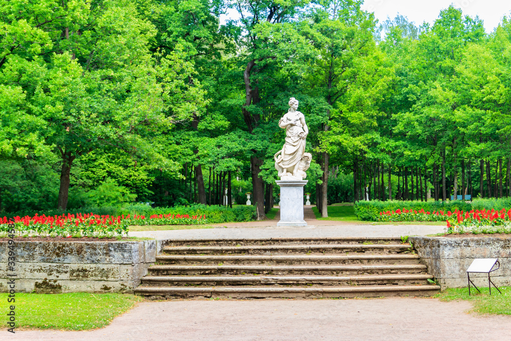 Marble allegorical statue Peace in Pavlovsk park, Russia