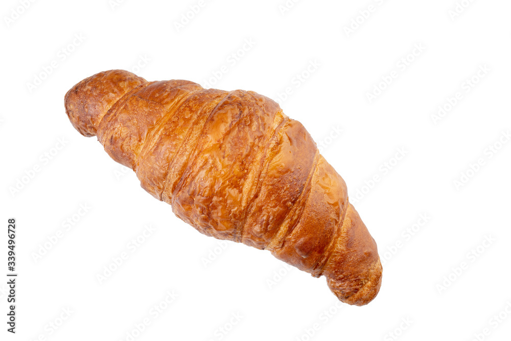 Photo of fresh golden croissants isolated on white background. Top view. Photo of fresh golden croissants isolated on white background. Top view.