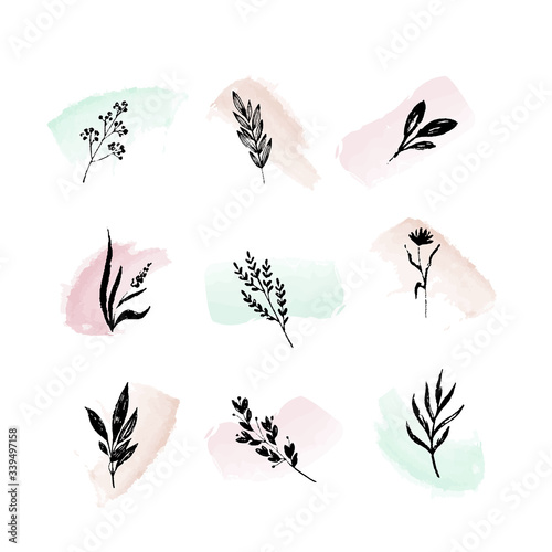 Story highlight cover natural icon. Hand drawn minimalism floral logo.
