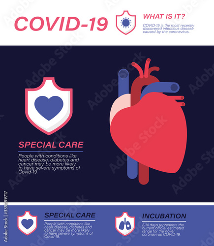 Covid 19 virus heart special care vector design