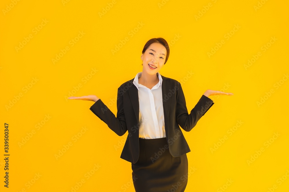 Beautiful portrait young business asian woman happy smile in many action Beautiful portrait young business asian woman happy smile in many action