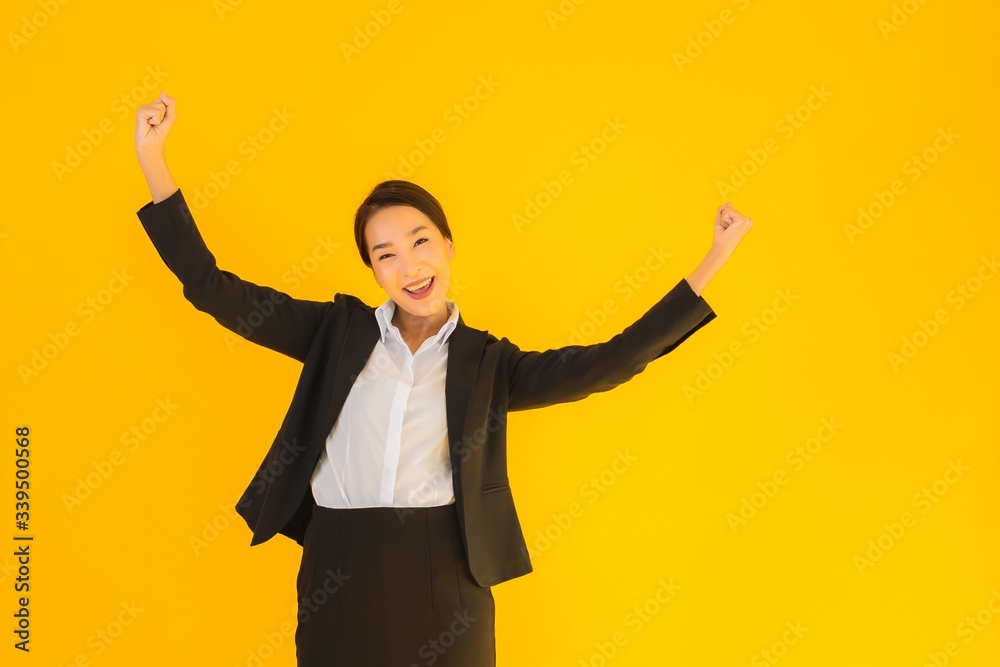 Beautiful portrait young business asian woman happy smile in many action Beautiful portrait young business asian woman happy smile in many action