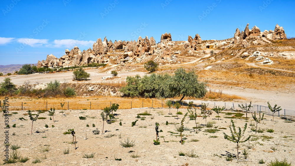 Panoramic view of Cappadocia land and its cave houses