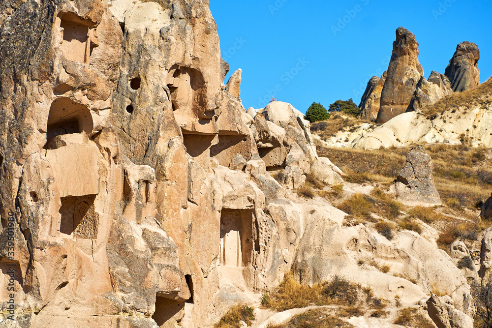 Cave houses in rocks of Cappadocia, Turkey