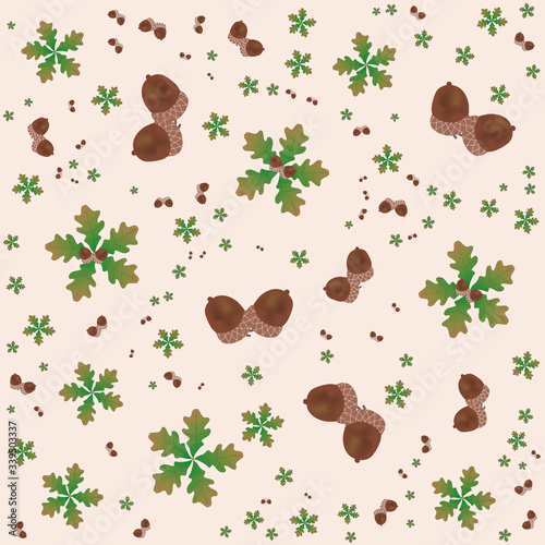 Different size and type oak leaves and oak acorn