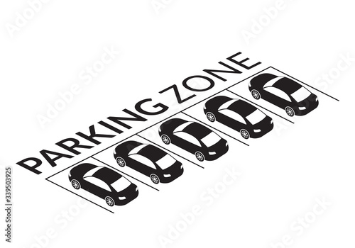 Car park isometric concept. Parking lot or zone with vehicles. Vector illustration.