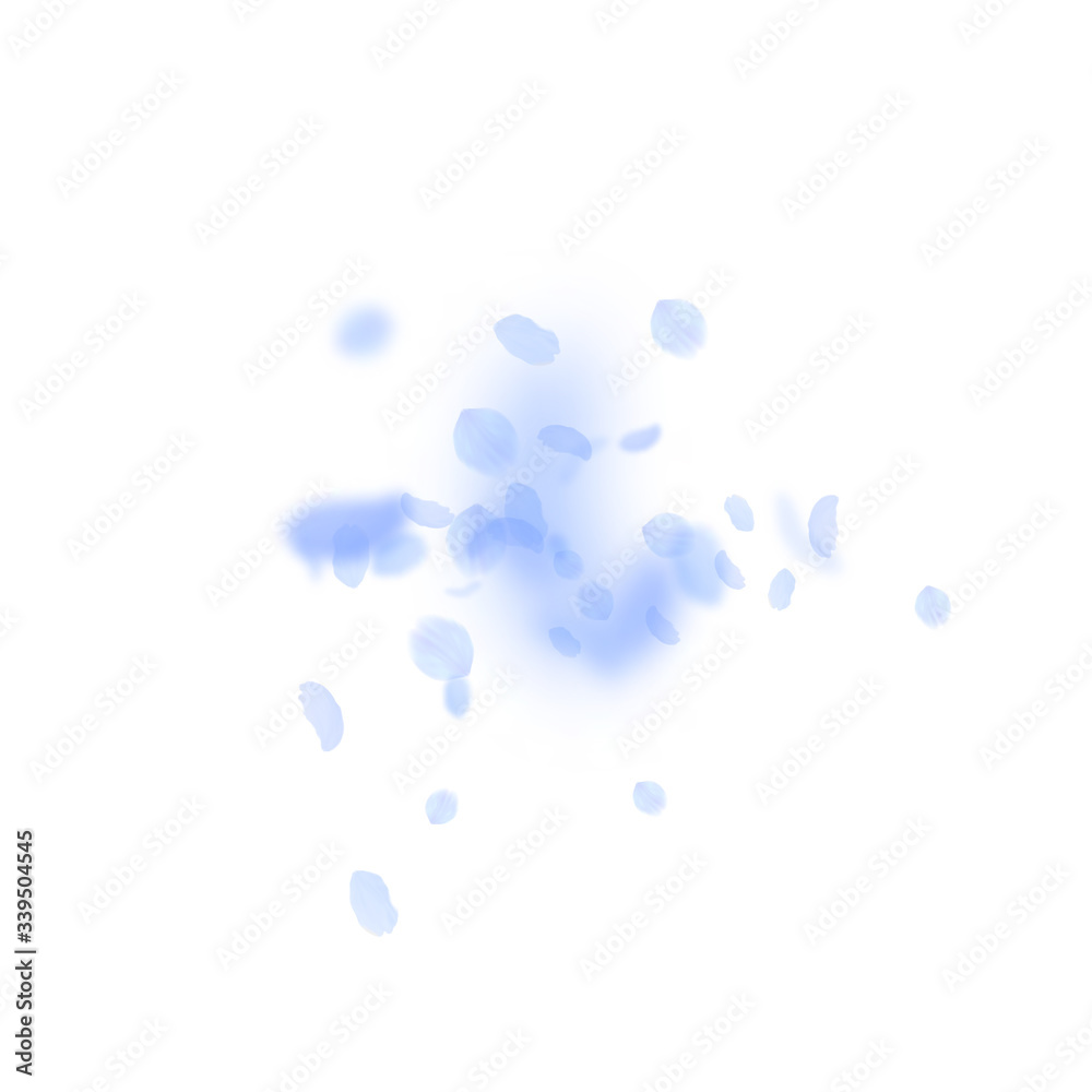 Dark blue flower petals falling down. Mind-blowing