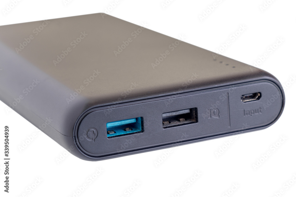 battery charger or Power bank with high speed charging usd port isolated on a white battery charger or Power bank with high speed charging usd port isolated on a white