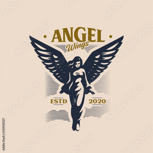 Woman angel with wings takes off