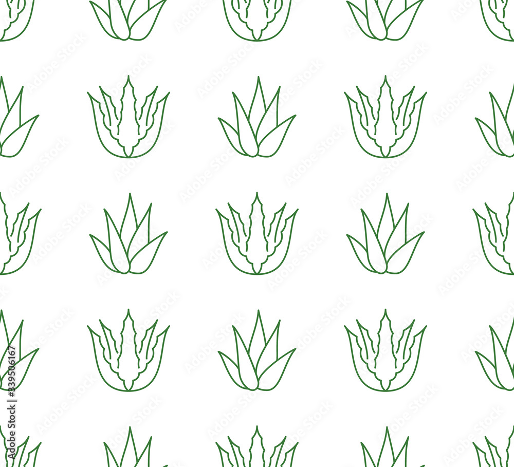 Aloe vera background, agave plant seamless pattern. Succulent wallpaper  with line icons of aloevera leaves. Herbal medicine vector illustration  green white color vector de Stock | Adobe Stock