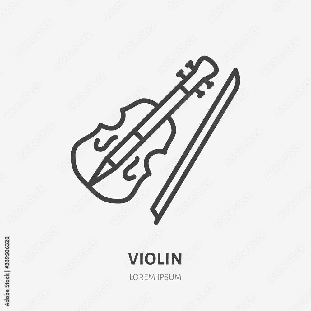 Obraz premium Violin line icon, vector pictogram of fiddle. Musical instrument illustration, sign for music store logo