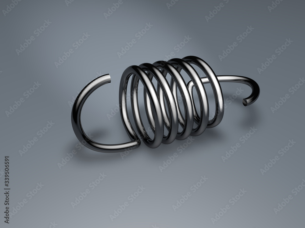 3D render of steel mechanical spring with hooks 3D render of steel mechanical spring with hooks