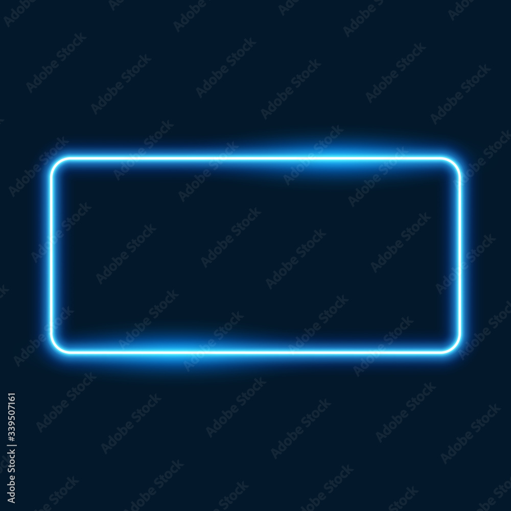 Neon blue rectangular frame on dark blue background, vector illustration. Neon blue rectangular frame on dark blue background, vector illustration.