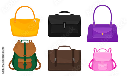 Handbags and Rucksacks Isolated on White Background Vector Set
