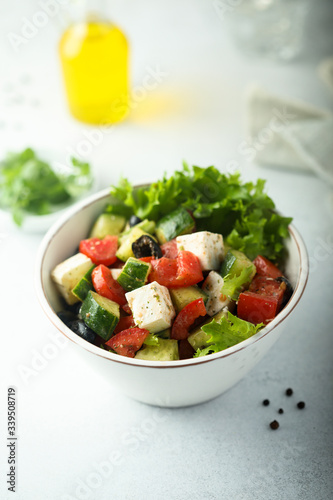 Homemade Greek salad with vegetables and Feta cheese