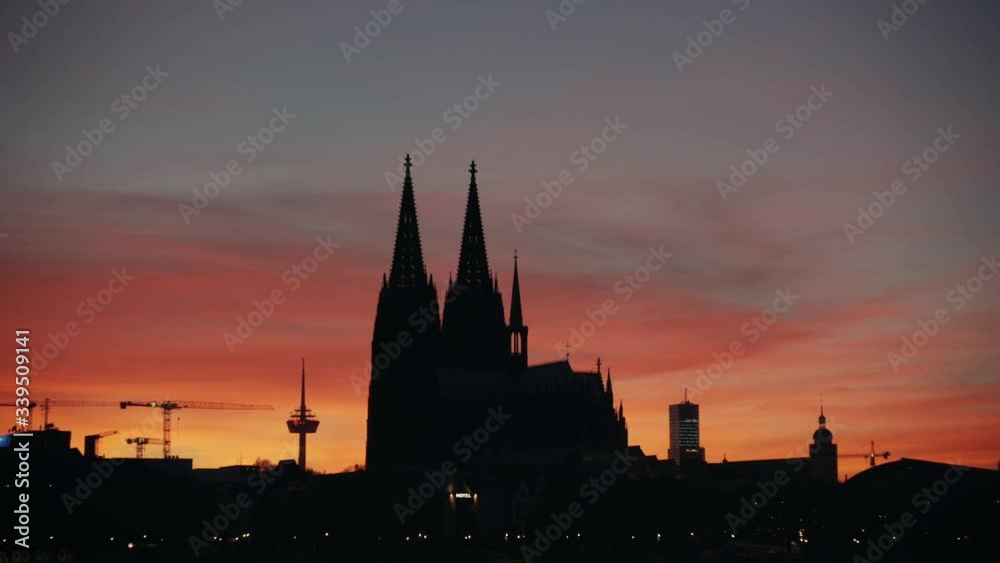 Cologne Germany Summer Cathedral Late Sunset Silhouette In 4k Cologne Germany Summer Cathedral Late Sunset Silhouette In 4k