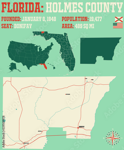 Large and detailed map of Holmes county in Florida, USA.