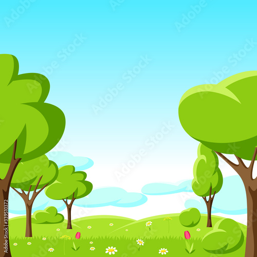 Spring or summer background with stylized trees.