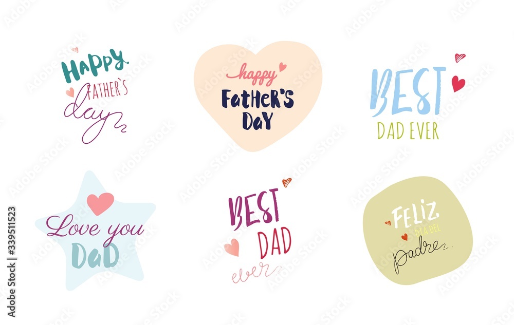 Happy Father`s Day Typographic Emblems and Badges Set. Vector Design Elements For Greeting Cards Happy Father`s Day Typographic Emblems and Badges Set. Vector Design Elements For Greeting Cards
