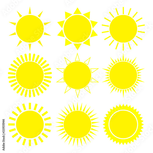 Set of suns icons. Vector illustration with white background.