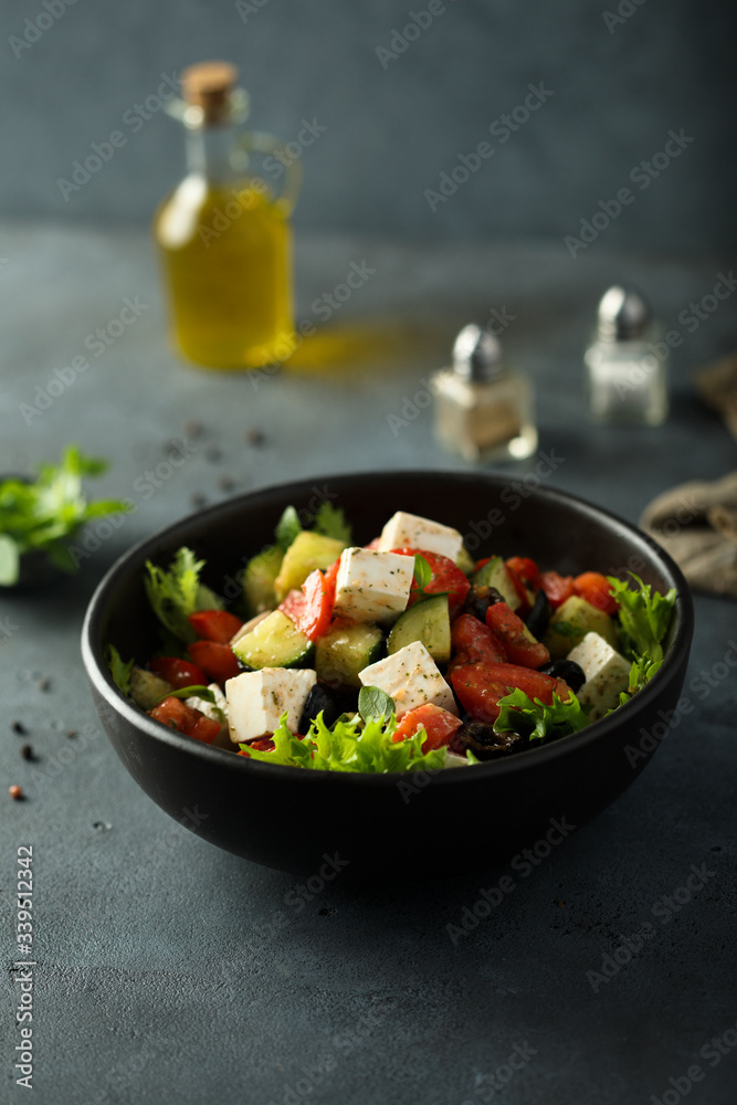 Homemade Greek salad with vegetables and Feta cheese