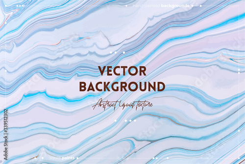 Fluid art texture. Abstract background with swirling paint effect. Liquid acrylic artwork with artistic mixed paints. Can be used for baner or wallpaper. Blue, lavender and white overflowing colors