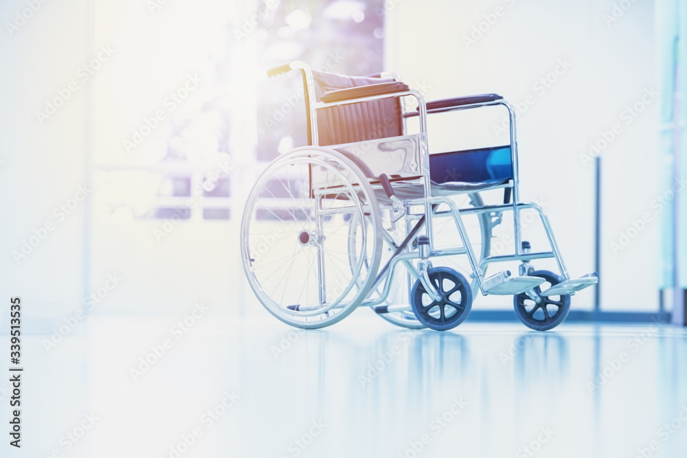 Wheelchairs in the hospital ,close up view of empty wheelchair.