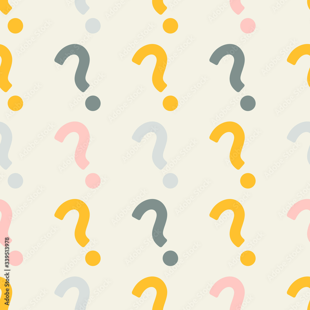 Vector seamless pattern with question marks. Monochrome hipster background. Cute background for textile print, wrapping paper, wall art design Vector seamless pattern with question marks. Monochrome hipster background. Cute background for textile print, wrapping paper, wall art design