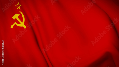 Soviet union USSR flag waving . Union of Soviet Socialist Republics USSR flag with highly detailed fabric texture. Communism flag, 3D rendering Waving flag design.