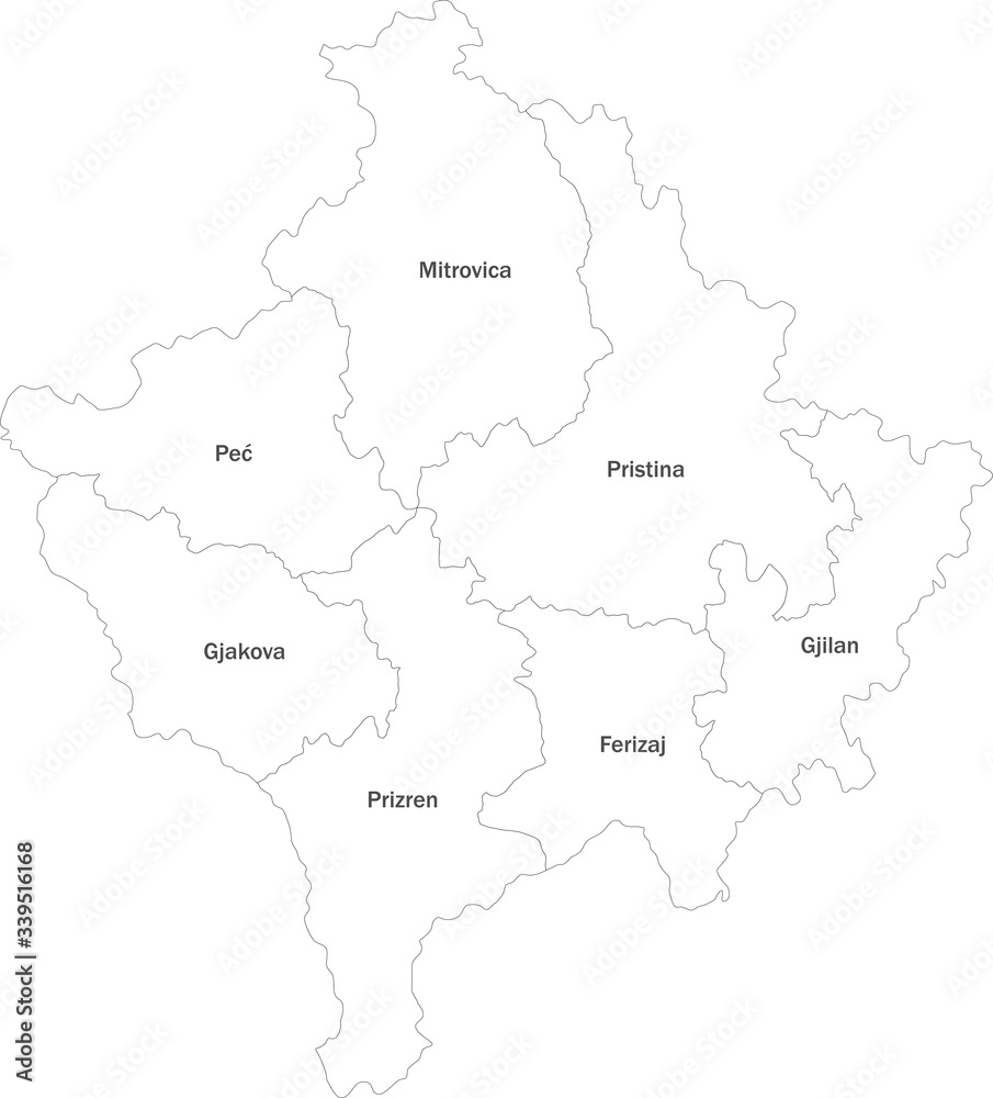 Kosovo political map with name labels. Perfect for business concepts, backgrounds, backdrop, sticker, label, poster, chart and wallpaper.