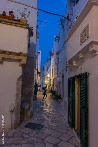 Night view of the streets of the historic center of the white town of Locorotondo in Puglia  Italy.