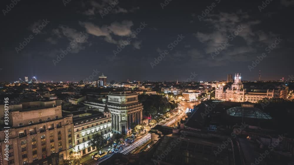 4K Night Timelapse Video clip view of city central Madrid. Architectural landmark Metropolis building and traffic on Gran Via street, Spain. 4K Night Timelapse Video clip view of city central Madrid. Architectural landmark Metropolis building and traffic on Gran Via street, Spain.