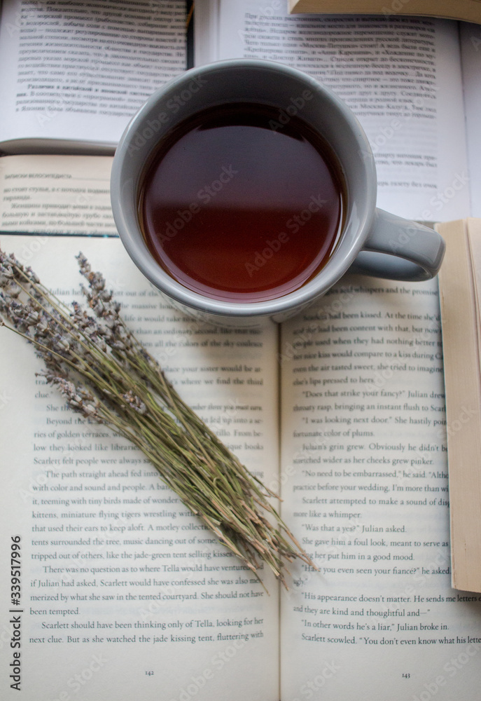 Fototapeta premium cup of tea on open book