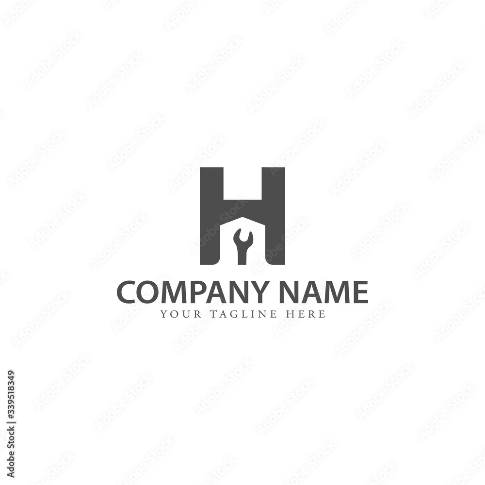 letter H negative space home construction and repairing logo letter H negative space home construction and repairing logo