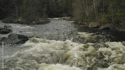 Tobey Falls Fast flowing in Spring WIDE AERIAL 4K photo