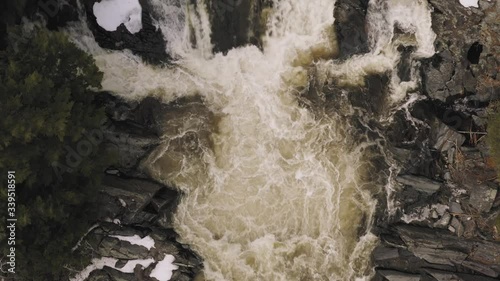 Breathtaking symmetrical aerial view Tobey Falls, Maine 4K TOP DOWN  photo