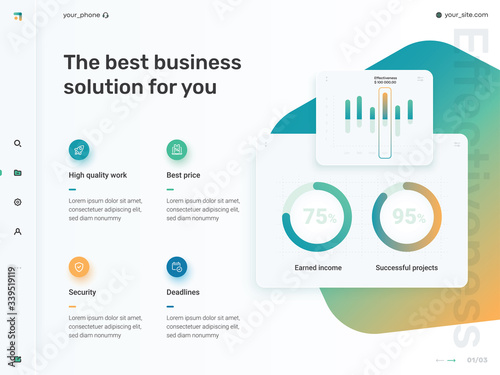 Simple colorful infographics design template. Circular element with 4 pictograms and text box. Four advantages for your business. Vector illustration for presentation, website, banner and for printing