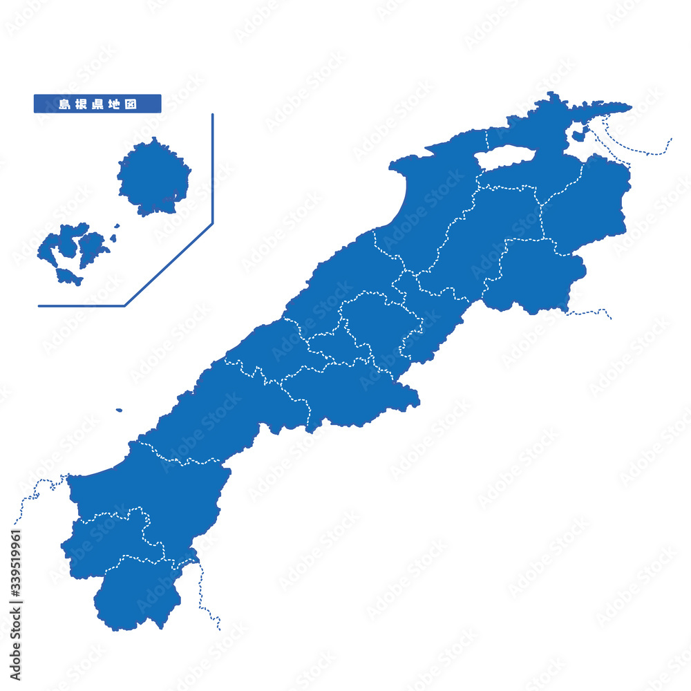 Fototapeta premium 島根県地図 シンプル青 市区町村