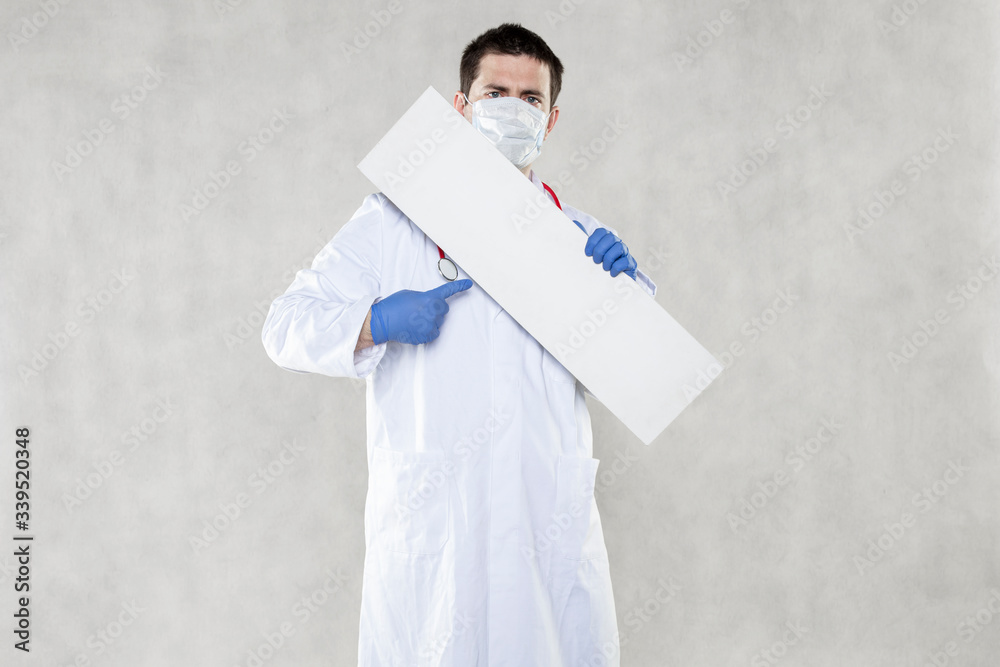 doctor holds boards with or for information, warning concept doctor holds boards with or for information, warning concept