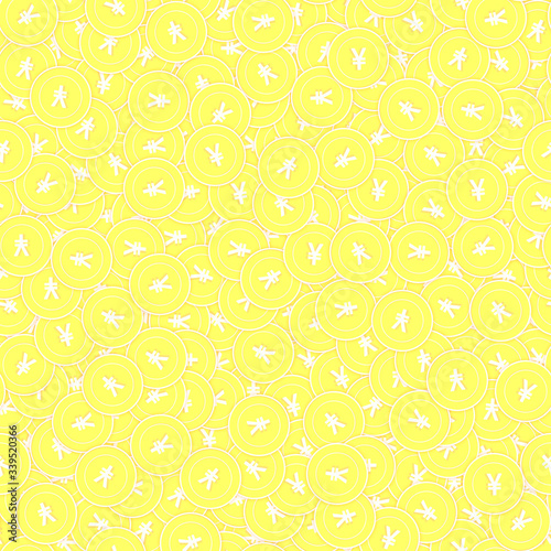 Chinese yuan gold coins seamless pattern. Impressi
