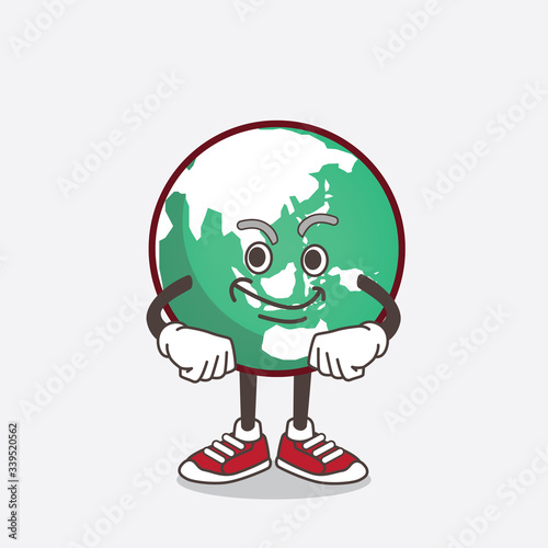 Planet Earth cartoon mascot character with smirking face