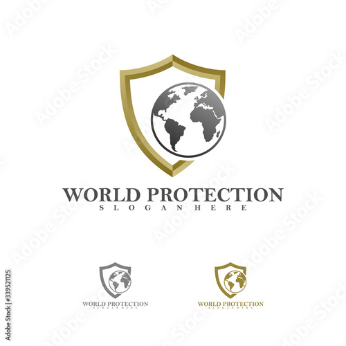 World Shield Logo vector template, Creative Shield World logo design concepts