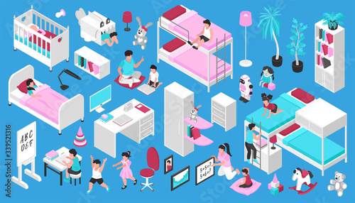 Furniture For Children Room Isometric Set