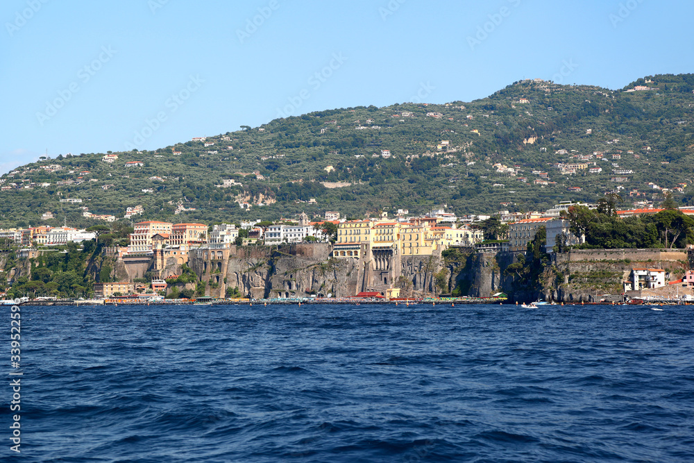 Sorrento, Italy: Panoramic view from the sea.