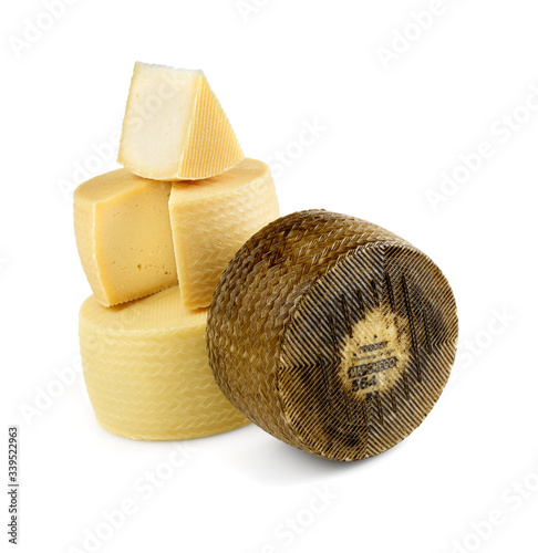 matured and semi matured manchego cheese isolated photo