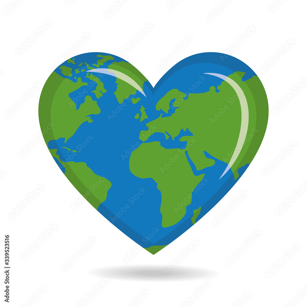 Planet Earth heart shape symbol Vector Illustration Planet Earth heart shape symbol Vector Illustration