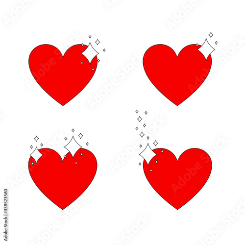 Vector heart icons set isolated on white babackground, shiny red colorful love symbols. photo