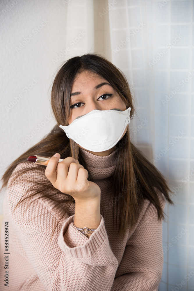 teenager, protective mask, lipstick, thinking, indoors, doubts, beauty, selfcare, wear, gesture, allergens, allergic, covid, pollution mask, covid19, medical mask, 2020, sars, woman, healthy, care, he teenager, protective mask, lipstick, thinking, indoors, doubts, beauty, selfcare, wear, gesture, allergens, allergic, covid, pollution mask, covid19, medical mask, 2020, sars, woman, healthy, care, he