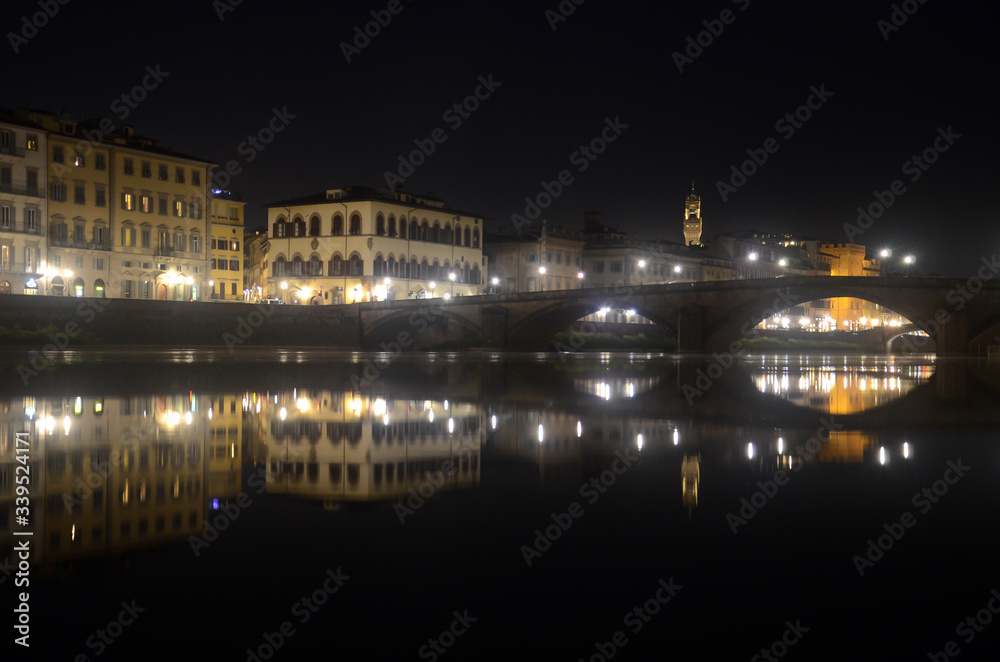 Night view reflection Florence, Italy