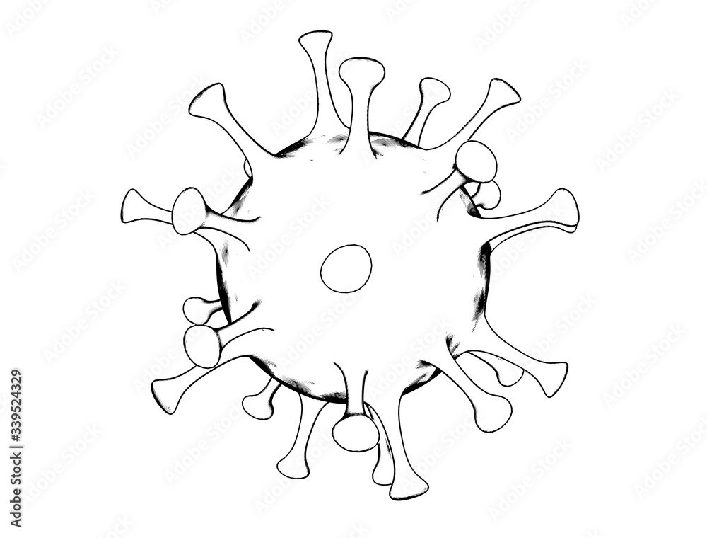 Virus cell drawing isolated on white background. Coronavirus Covid-19 ...